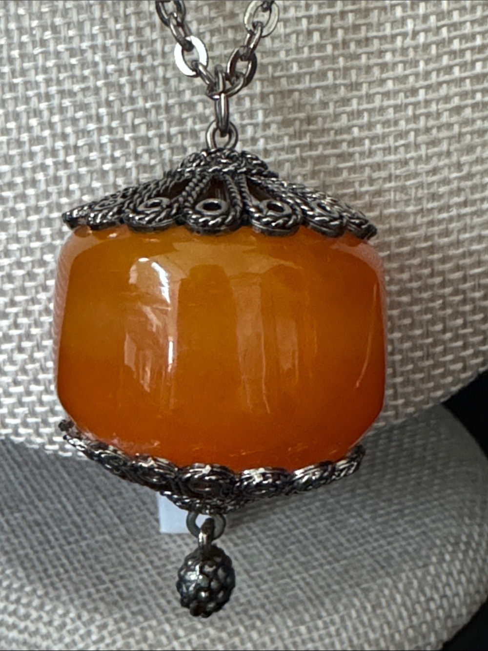 VTG Moroccan Statement Necklace Faux Chunky Butterscotch Copal Resin Silvertone - Picture 2 of 7